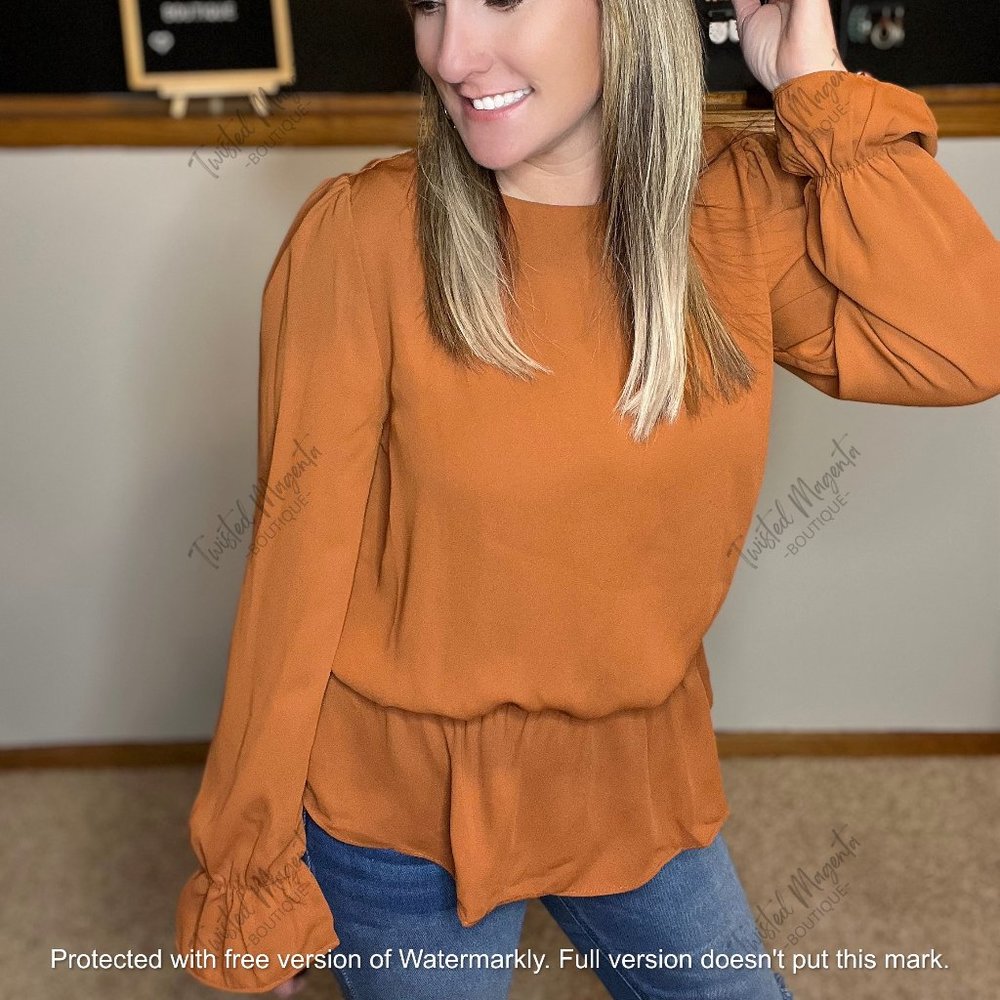 Zenana Premium | Puff Sleeve Keyhole Peplum Blouse In Almond